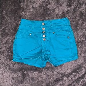 Teal high waisted jean shorts